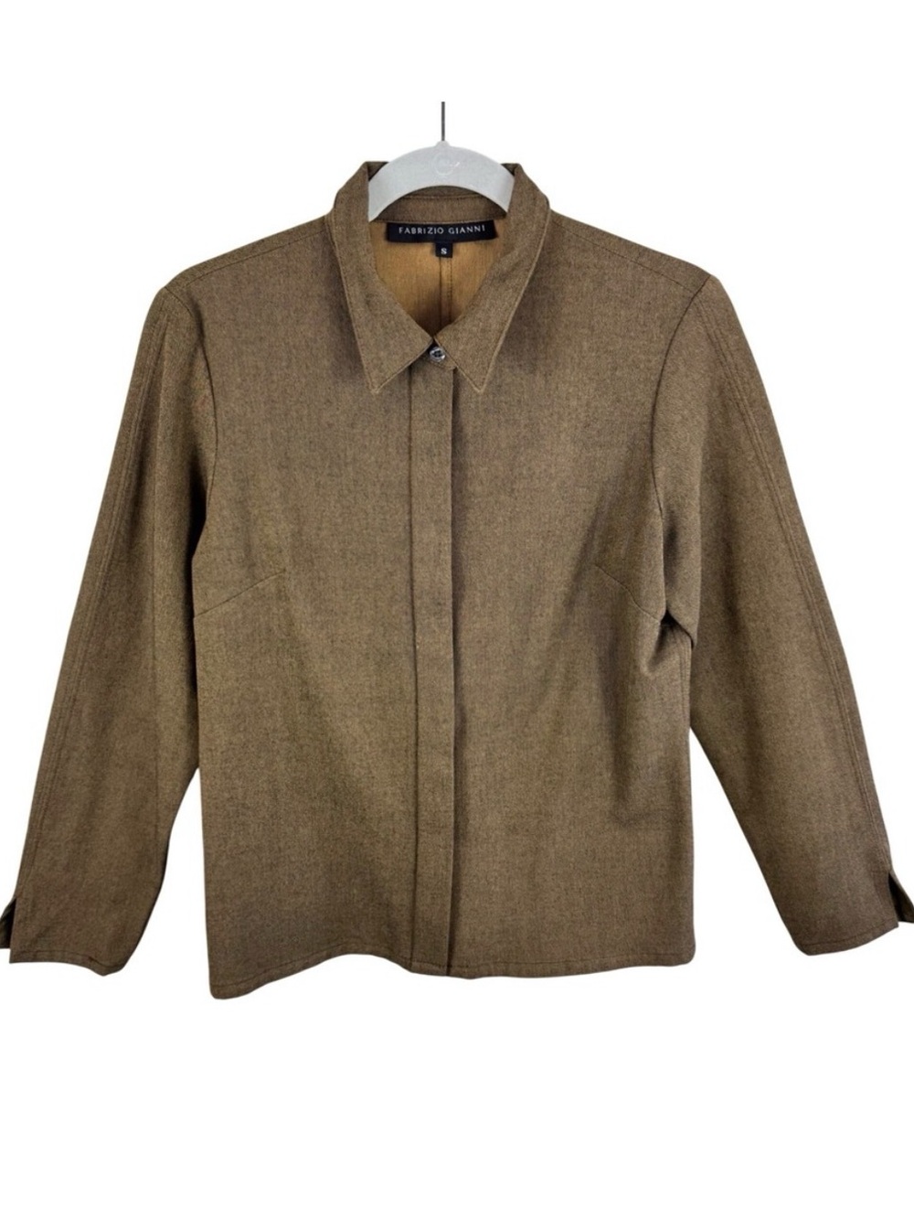 Fabrizio Gianni Womens Brown Twill Button Up Shirt Jacket Made in USA Small